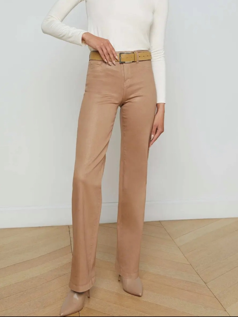 L’AGENCE Clayton High Rise Wide Leg Jeans Cappuccino Coated Denim Women’s 24